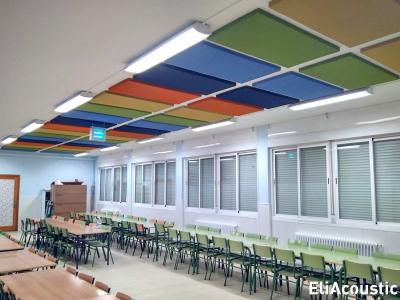 Paneles Acusticos Decorativos para reducir el Ruido en Comedores Escolares