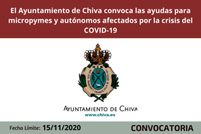 El Ayuntamiento de Chiva convoca las ayudas para micropymes y autnomos afectados por la crisis econmica del COVID-19