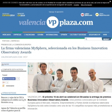 MySphera, seleccionada en los Business Innovation Observatory Awards                                         
 
    