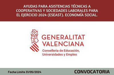 Ayudas para asistencias tcnicas a cooperativas y sociedades laborales para el ejercicio 2024 (ESEAST). Economa social.