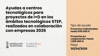 Ayudas a centros tecnol�gicos para proyectos de I+D en los �mbitos tecnol�gicos STEP, realizados en colaboraci�n con empresas 2026