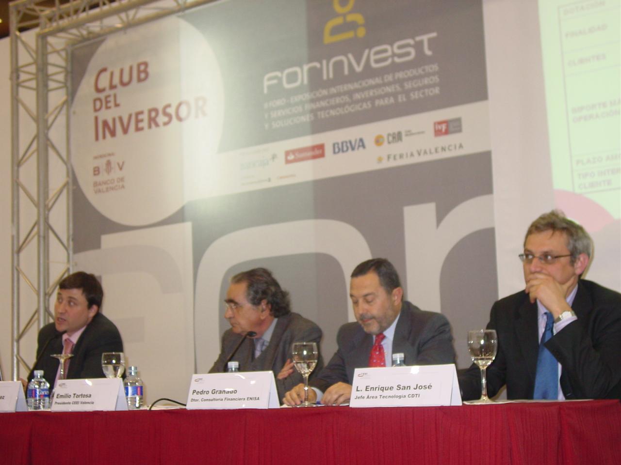 Fco. Javier Gmez (ICO), Emilio Tortosa (Presidente de CEEI Valencia), Pedro Granado (ENISA) y Lus Enrique San Jos (CDTI)
