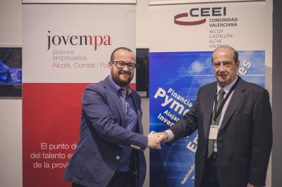 Quino Palac de Jovempa y Jess Casanova director CEEI Valencian tras la firma del convenio 