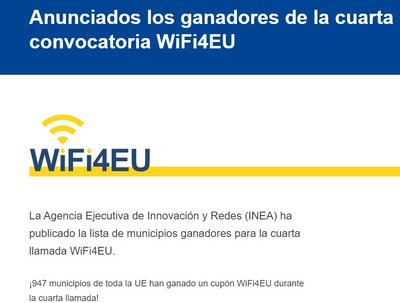 Anunciados los ganadores de la cuarta convocatoria WIFI4EU