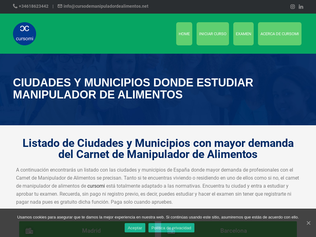 Sácate el Carnet de Manipulador de alimentos en cualquier ciudad | Cursomi